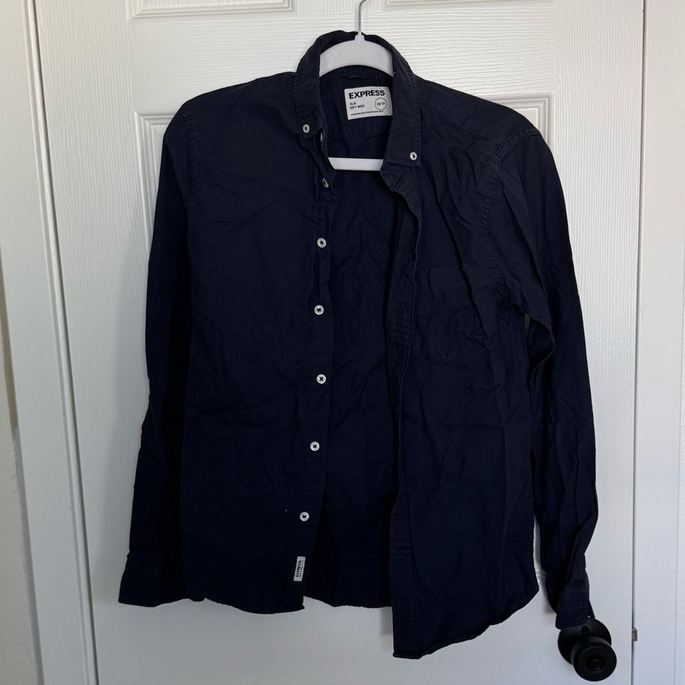 Express dark navy blue long sleeve button down shirt size XS slim fit